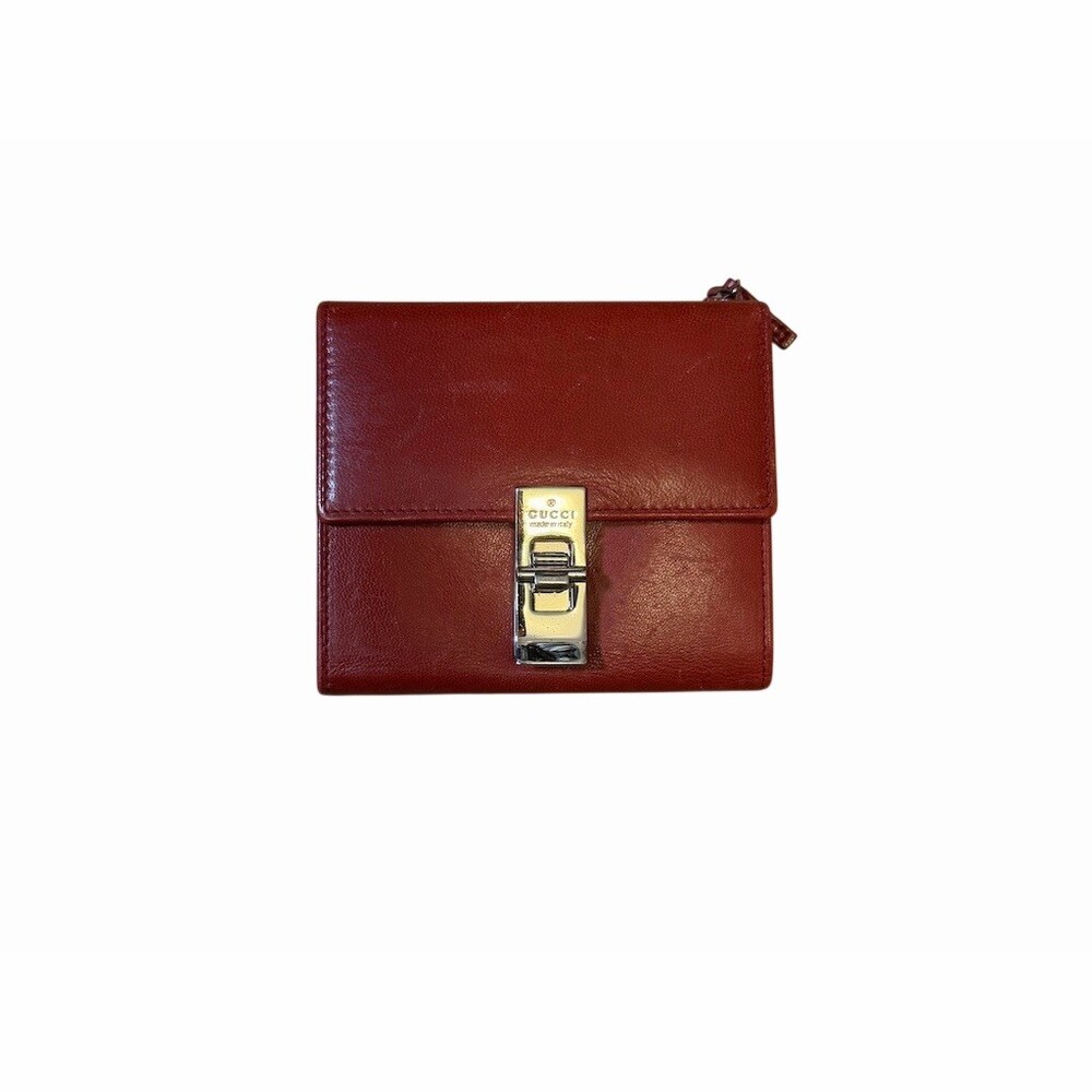 Gucci Vintage Red With Silver Buckle clasp With Card Slots And Bill Compartment